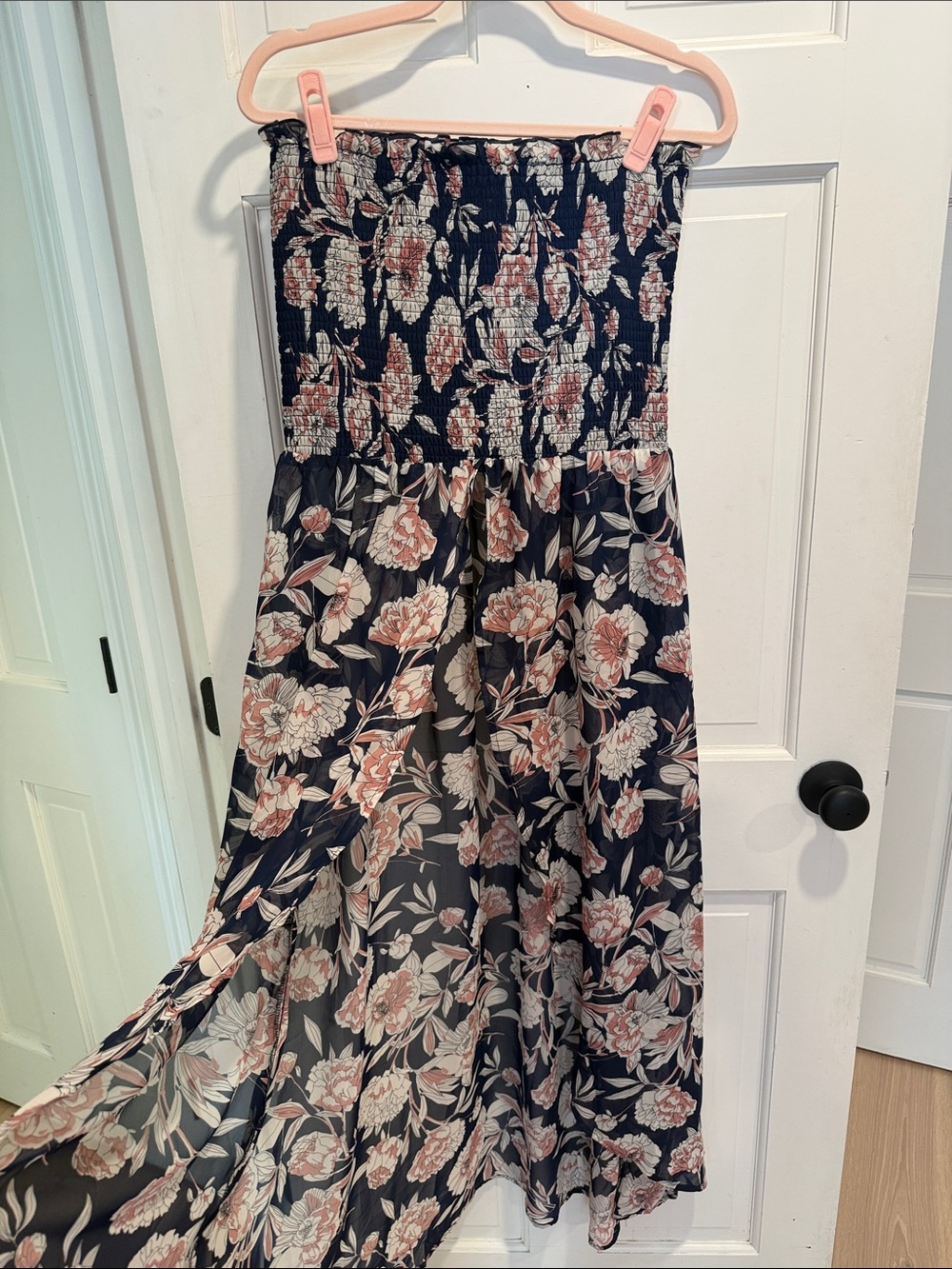 Venus Strapless Floral Maxi dress - Navy and Blush